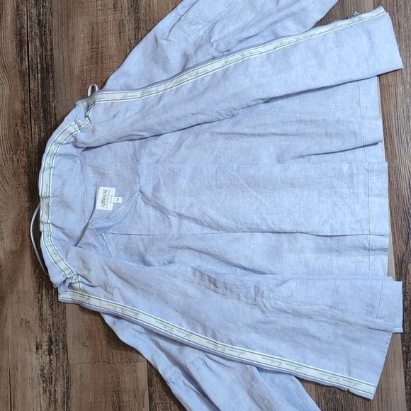 Armani Collection Linen Jacket • Swing Bubble Sleeve • Size 12 • Baby Blue - Picture 11 of 16